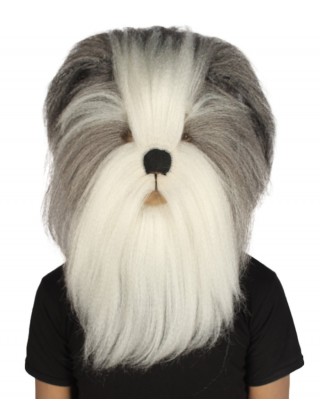 Furry Dog Collection | Men's White and Grey Straight Furry Dog Cosplay Wig & Mask | Premium Breathable Capless Cap