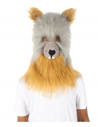 HPO Grey and Brown Squirrel Wig with Mask - Long Synthetic Fibers | Premium Breathable Capless Cap