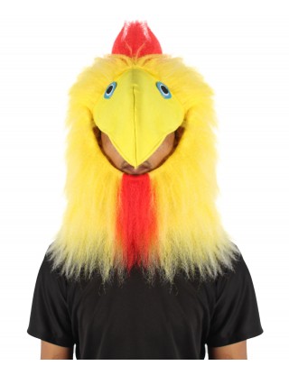 HPO Yellow and Red Chicken Wig with Mask  - Long Synthetic Fibers wig