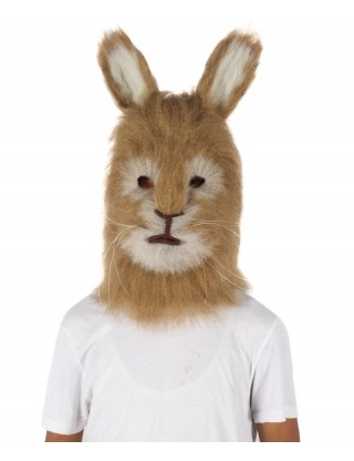 HPO White and Brown Rabbit Wig with Mask  - Long Synthetic Fibers