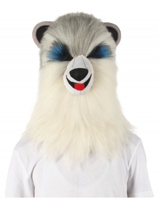 HPO White and Grey Civet Cat Wige with Mask  - Long Synthetic Fibers