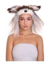Furry Dog Collection | Women's White and Brown Straight Furry Dog Costume Cosplay Wig | Premium Breathable Capless Cap
