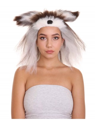 Furry Dog Collection | Women's White and Brown Straight Furry Dog Costume Cosplay Wig | Premium Breathable Capless Cap