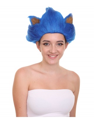 Womens Spiked Blue Cosplay Hedgehog Wig with Ears - Long Blue Hair - Capless Cap Design