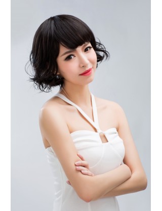 Lesalon 全假髪 長直髪假髪女齊斜劉海蓬松修臉黑色逼真女生實拍甜美71111