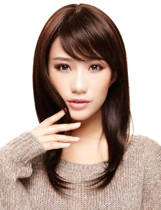 Wigs2you 全假髮斜劉海逼真中長直髮假髮 女 百搭修臉時尚髮型假髮套 長直髮W-407 
